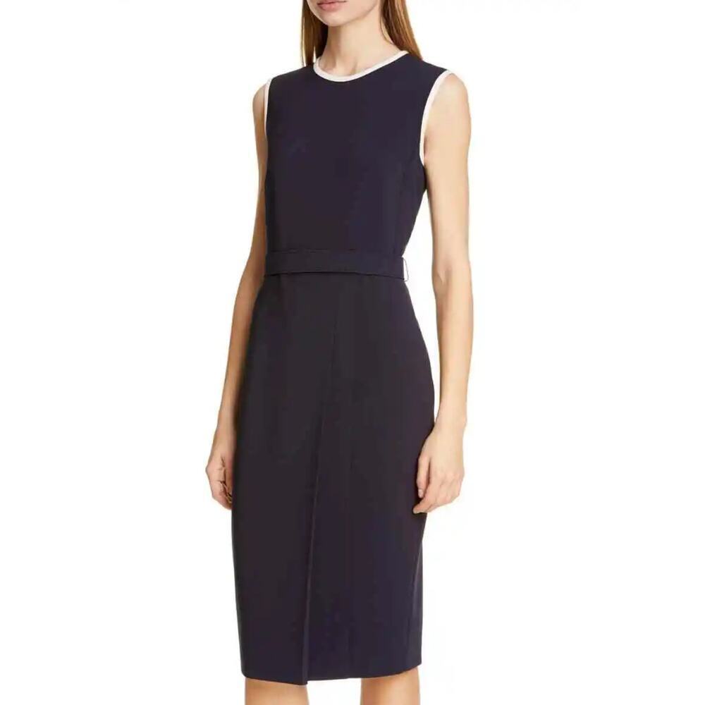MAX MARA Navy Pink Ivory Sheath Farad Crepe Dress 8 - Picture 2 of 10